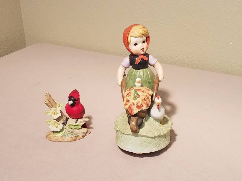 Hummel Music Box and Cardinal Figure