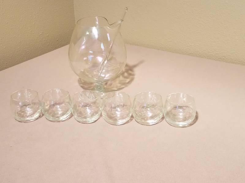 Old Caf Depression Glass Pitcher Set