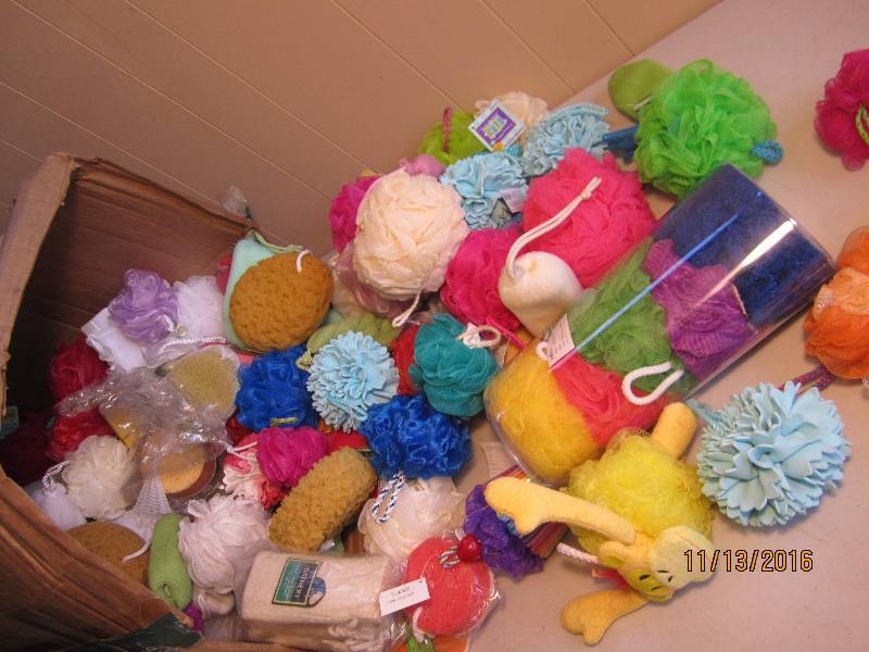 lot 98 image: Box of bath scrunchies great resale...