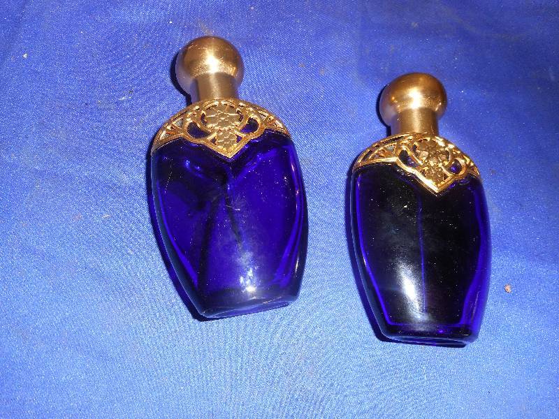 2 COBALT BLUE PERFUME BOTTLES