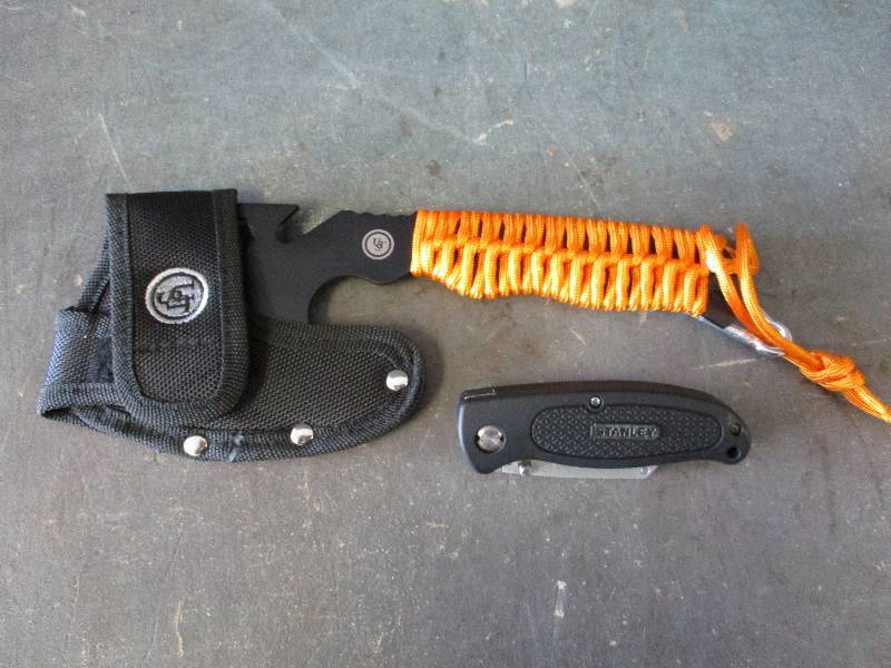 lot 23 image: Folding Box Cutter and Hatchet