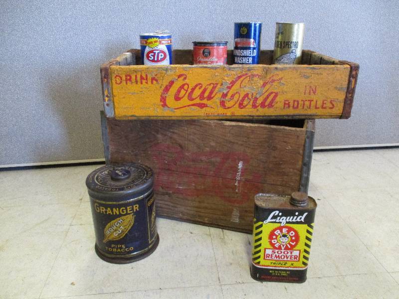 lot 29 image: Wood Crates with Vintage Canesters