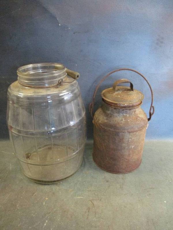 lot 59 image: Glass Pickle Jar and Cream Can