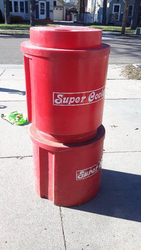 Pair of super cooler keg coolers & pumps and funnels