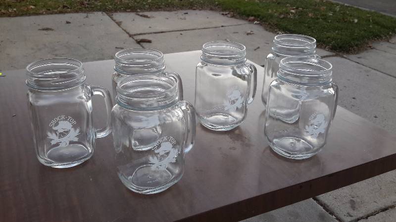 Set of 6 Shock Top lemon Shandy mason jar glasses