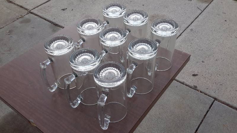 Set of 9 large glass beer mugs