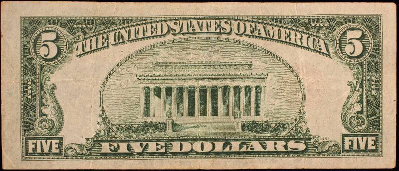 1928C RED SEAL $5 BILL XF