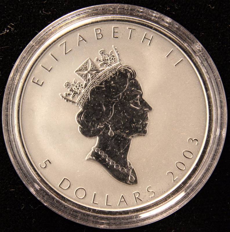 2003 CANADA MAPLE LEAF 1 TROY OZ. .9999 FINE SILVER GOOD FORTUNE PRIVY IN AIRTITE HOLDER