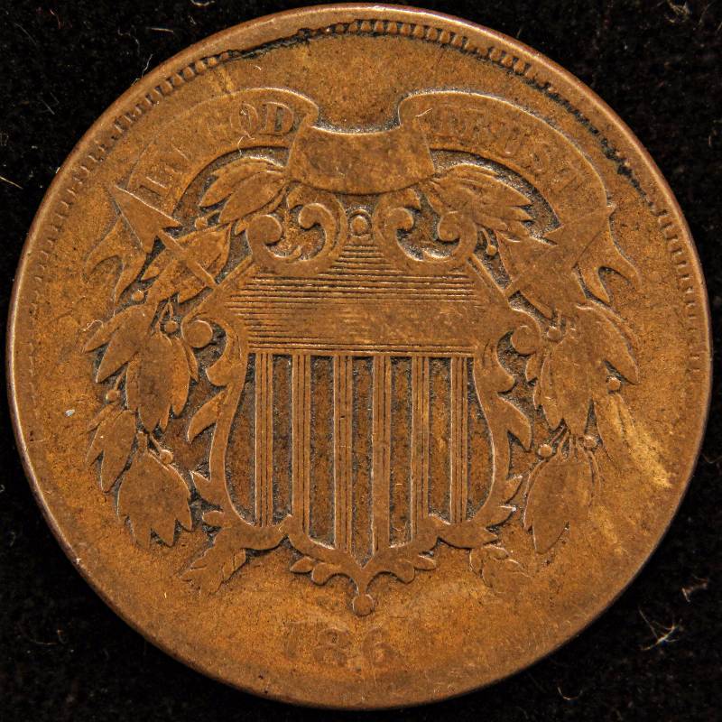 1864 US TWO CENT PIECE VG