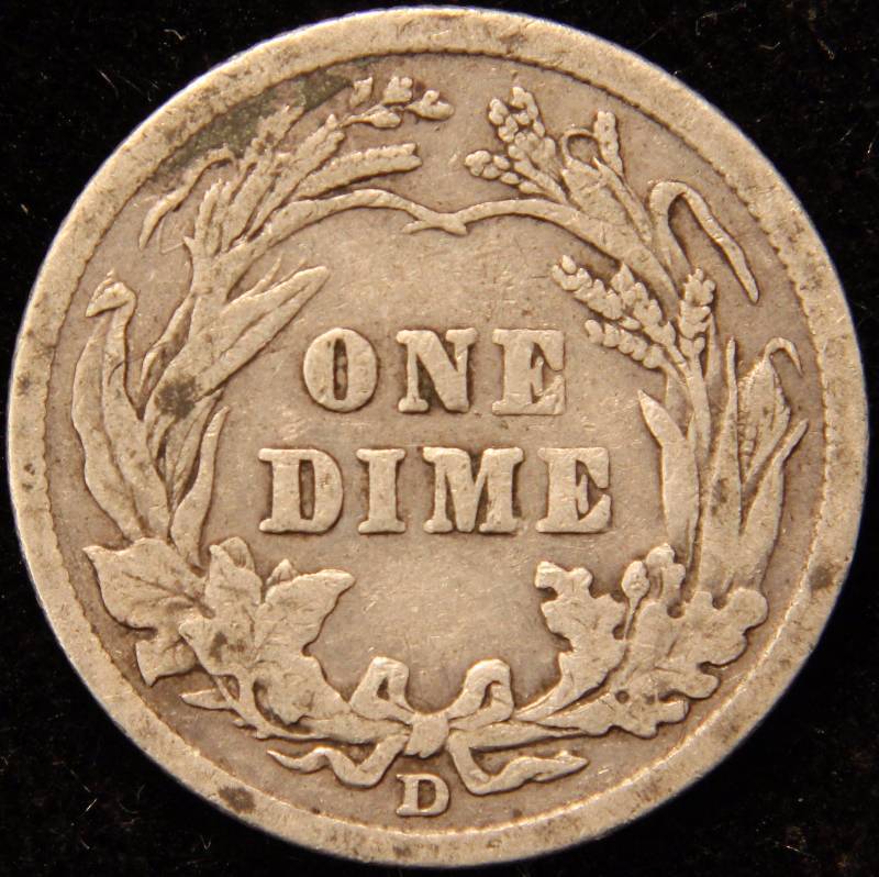 1911-D BARBER SILVER DIME FULL LIBERTY FINE