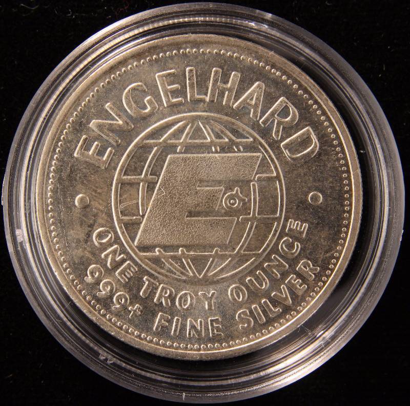 1 TROY OZ. .999 FINE SILVER ROUND 1982 ENGELHARD THE AMERICAN PROSPECTOR IN AIRTITE HOLDER
