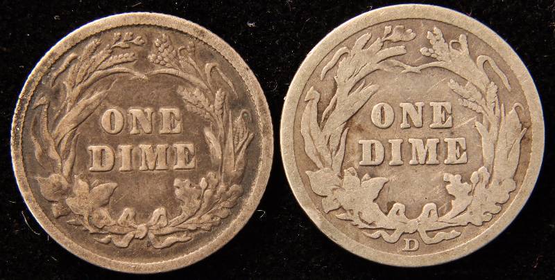 GROUP OF 2 SILVER BARBER DIMES 1899 & 1914-D