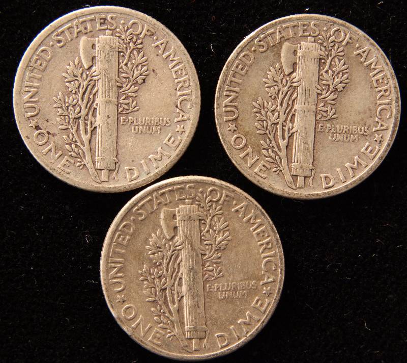 GROUP OF 3 MERCURY SILVER DIMES 1942, 44 & 45