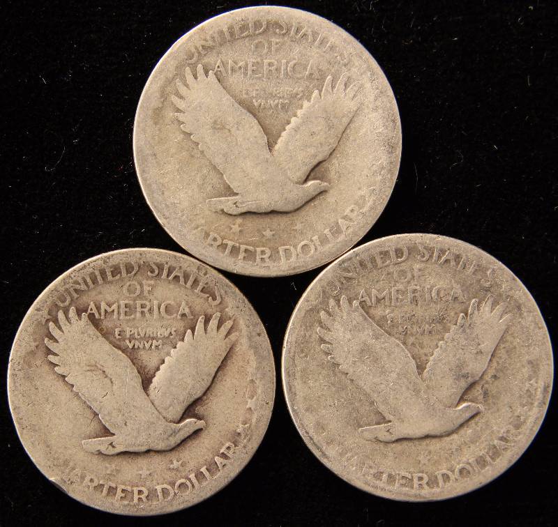 GROUP OF 3 SILVER STANDING LIBERTY QUARTERS 1926, 1927 & 1928
