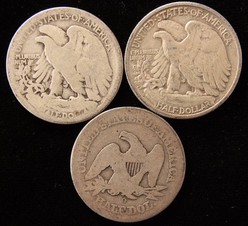 GROUP OF 3 SILVER HALVES 2 WALKING LIBERTY & 1 SEATED 1919S, 1942D, & 1856-O