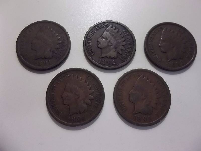 1891, 1892,1893, 1894, 1895 Indian Head Cents Better Grades