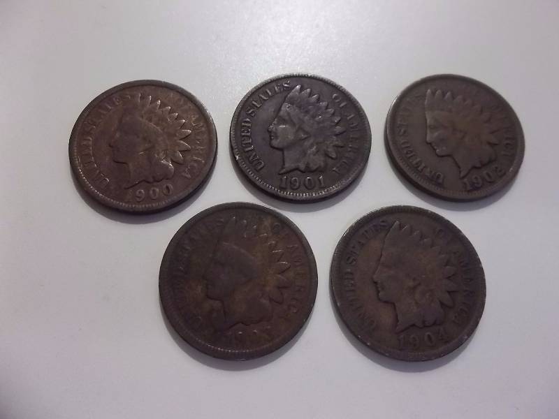 1900, 1901, 1902, 1903,  1904 Indian Head Cents Better Grades