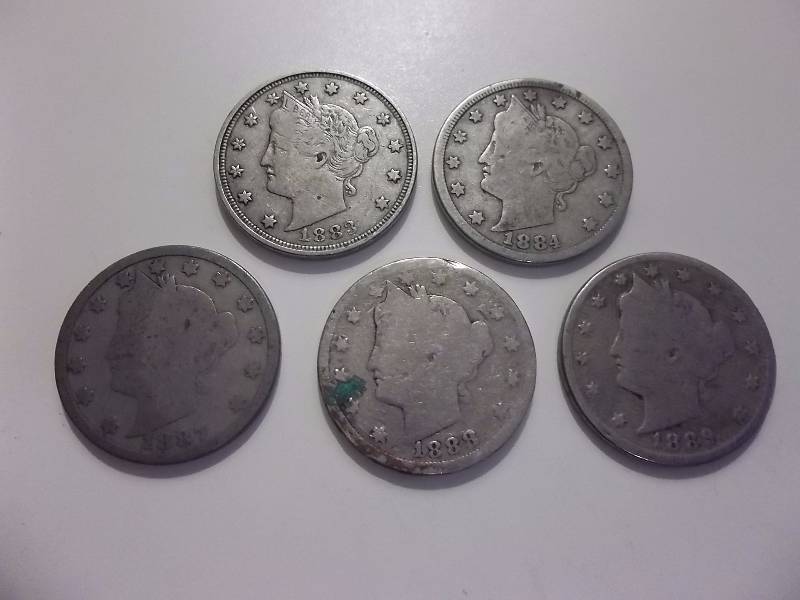 1883, 1884, 1887, 1888, 1889 V-Nickels