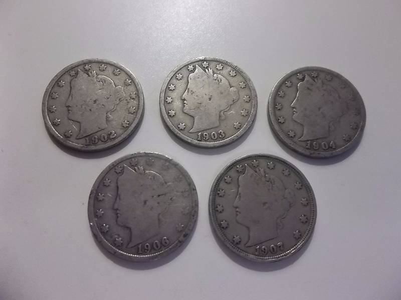 1893, 1898, 1901, 1902, 1903 V-Nickels