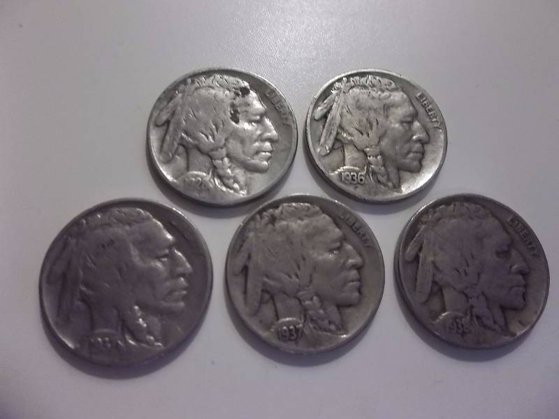 1928 S, 1936 S, 1937 D, 1937 D, 1938 D, 1935 S Buffalo Nickels Readable To Strong Dates