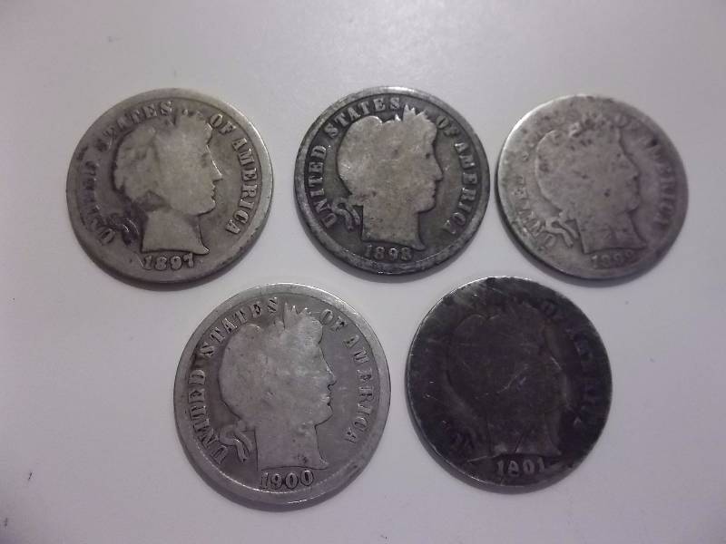 1897, 1898 S, 1899, 1900 S, 1901 Barber Dimes