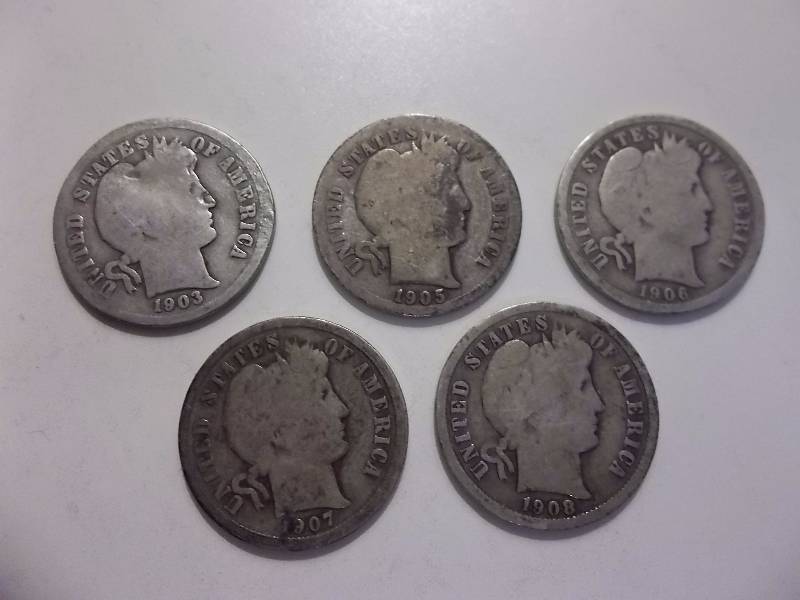 1903 O, 1905, 1906, 1907, 1908 Barber Dimes
