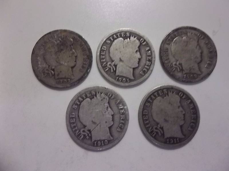 1903, 1905, 1908 D, 1910, 1911 Barber Dimes