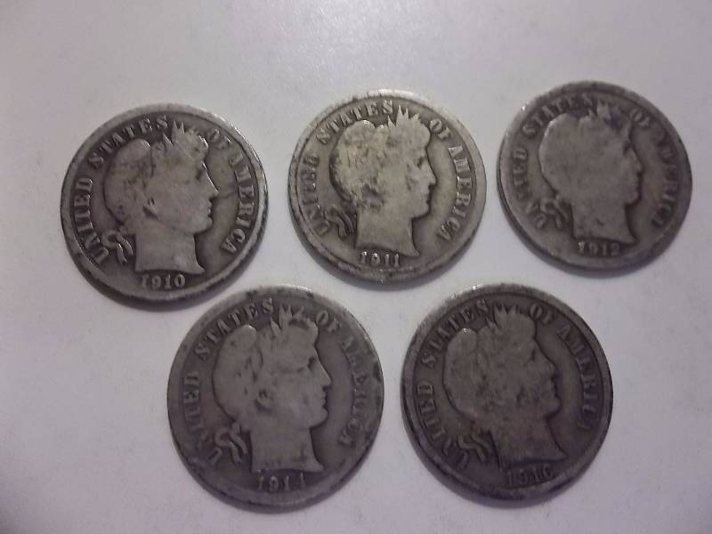 1910, 1911, 1912, 1941 S, 1916 Barber Dimes Better Grades