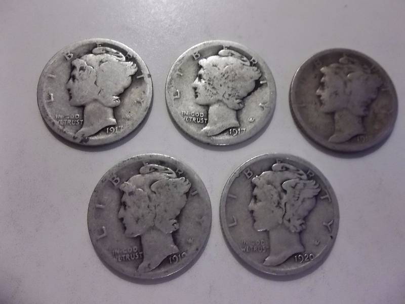 1917, 1917 S 1918,  1919, 1920 S Mercury Dimes
