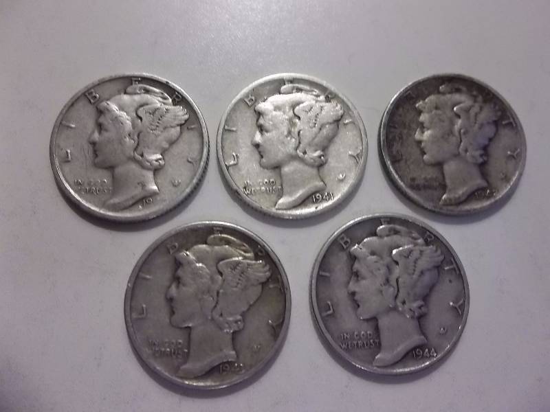 1940 S, 1941 S, 1942, 1943, 1944 Mercury Dimes Better Grades