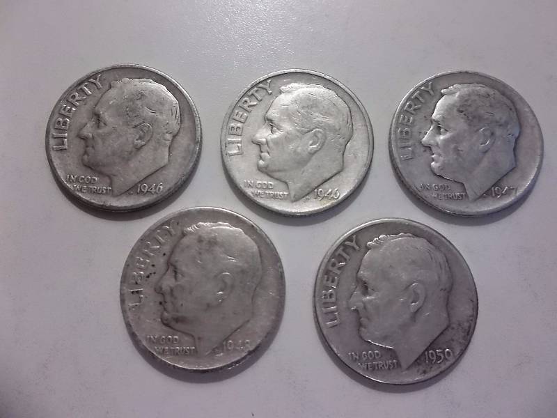 1946, 1946 D,1947,1948S, 1950 Roosevelt Dimes Better Grades