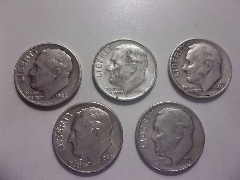1948 D, 1948 S, 1949, 1950, 1951 S Roosevelt Dimes Better Grades