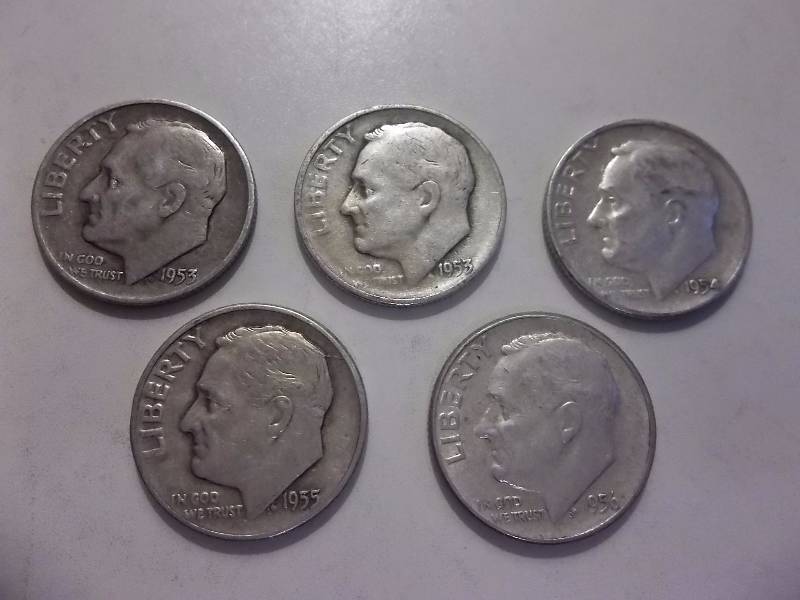 1953 D, 1953 S, 1954, 1955, 1956 Roosevelt Dimes