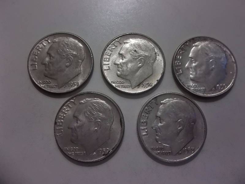 1958, 1958 D, 1959, 1959 D, 1963 Roosevelt Dimes Very High Grades