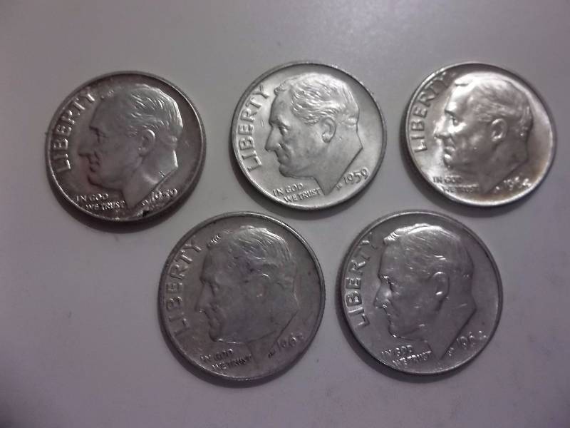1959, 1959 D, 1963, 1963 D, 1964 Roosevelt Dimes