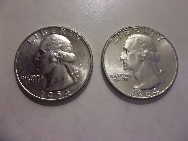 1954 D, 1964 D Washington Quarters BU