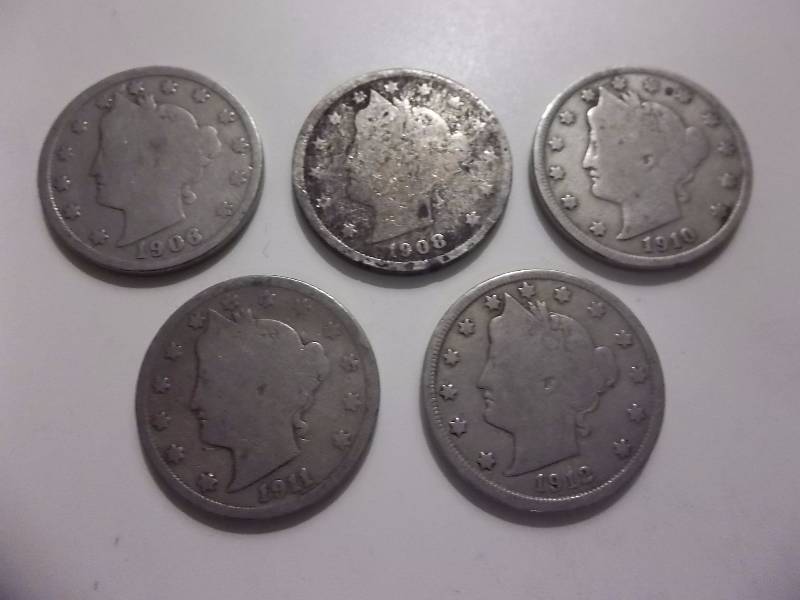 1906, 1908, 1910, 1911, 1912 V-Nickels
