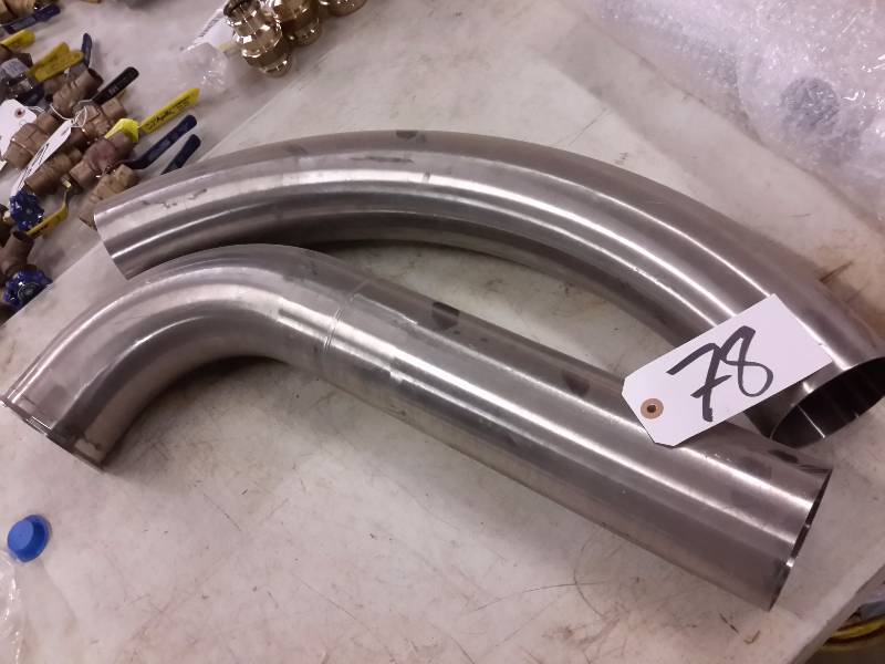 lot 78 image: 2, 4 in x 24 in Stainless steel pipe.. Elbox and 45 deg.