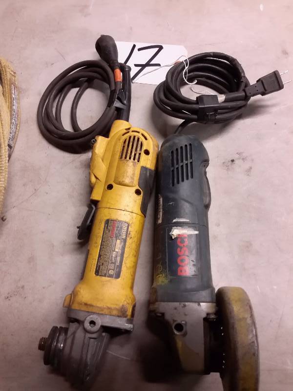 lot 17 image: Dewalt and Bosch, 4 12 in Angle Grinders