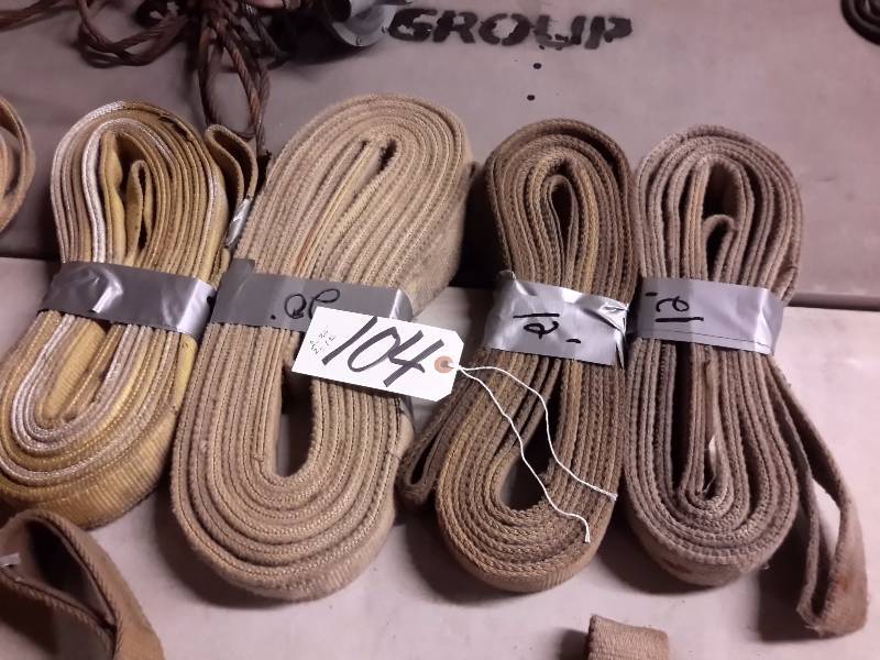 lot 104 image: 4, tow straps.. 1, 20ft  3, 12 ft