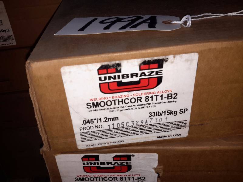 lot 199A image: 5 Boxes, UNIBRAZE, SMOOTHCOR 81T1-B2 Welding Rods