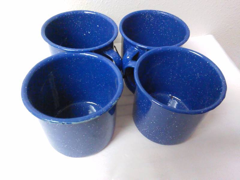 lot 267 image: Blue Speckled Enamel Camp Cups (4) 4 in. Diameter