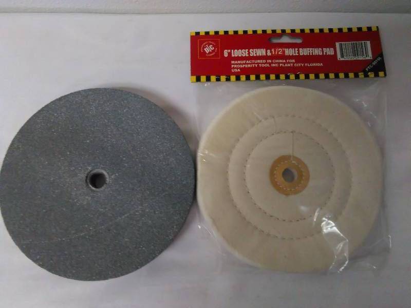 lot 404 image: 6 in. Buffing Pad and Emery  Grinding Wheel,  in. Bore