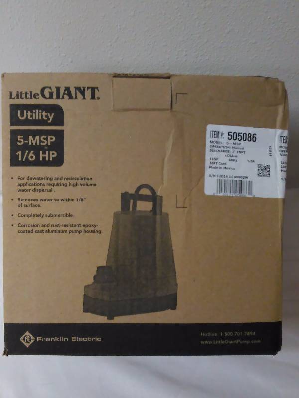lot 590 image: Little Giant Submersible Utility Pump, 16 HP, Franklin, 5-MSP