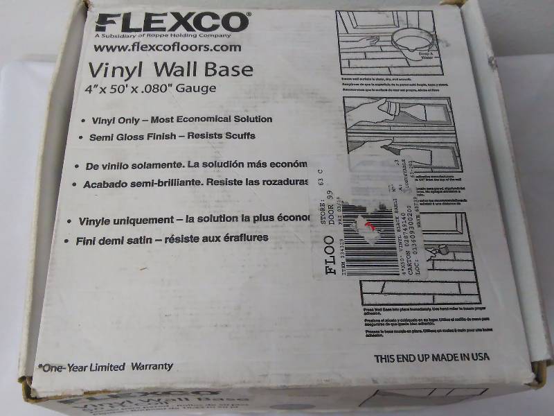 lot 591 image: Flexco Vinyl Wall Base, Black, 4 in. x 50 ft. x 0.08 gauge