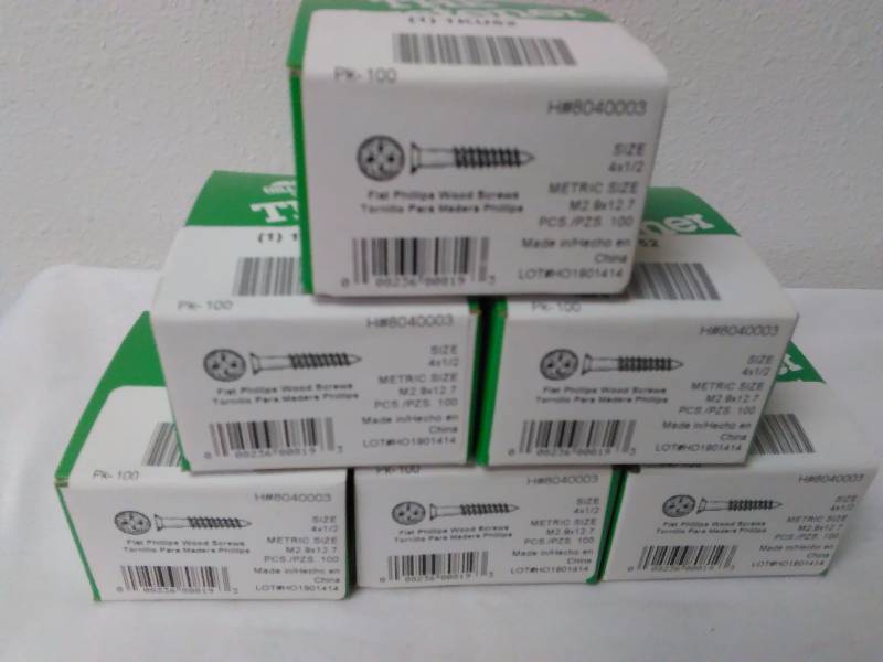 lot 46 image: Hillman Flat Phillips Wood Screws 4 x  Qty. 100 per box (6)