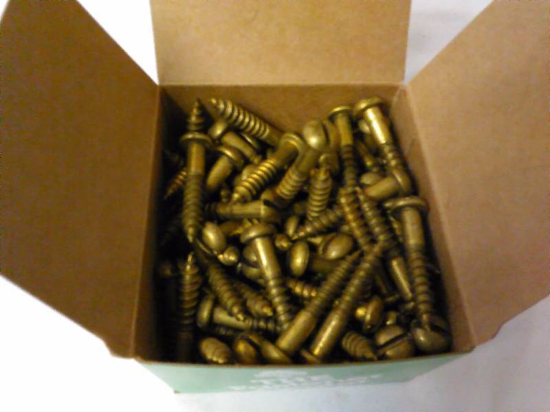 lot 664 image: 100 ct. Brass Round Head Slotted Wood Screws