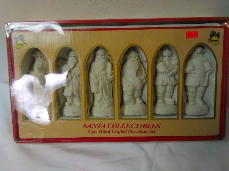lot 683 image: Old World, Around the World, Porcelain Santa Set of Six, Hand Crafted Ornaments