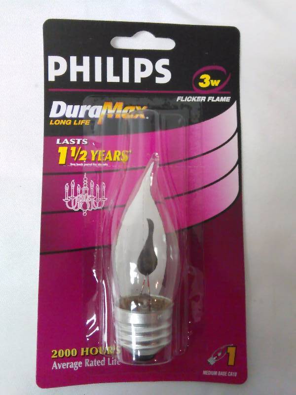 lot 732 image: Phillips Dura Max Flicker Flame Bulb Lights, 3W, Regular Base (6)