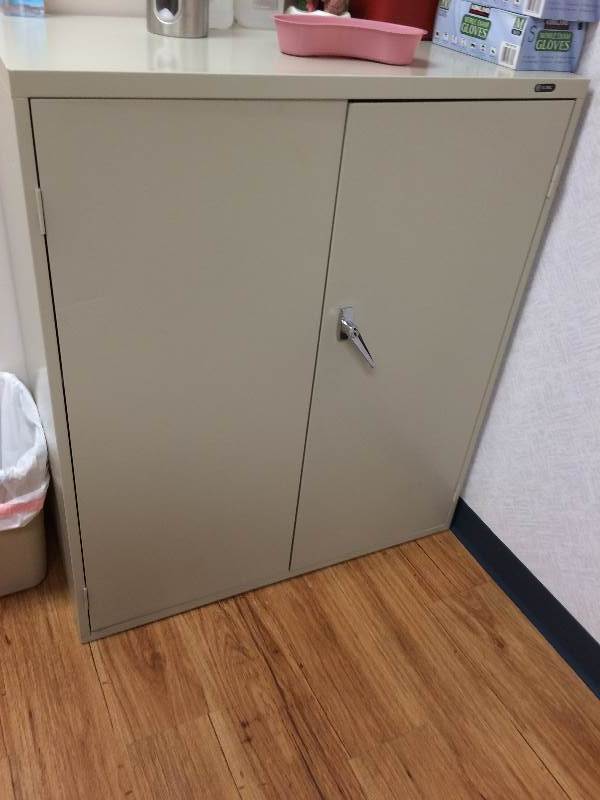 lot 16 image: Retails New $250 Global 9300P Series Metal Storage Cabinet 2 Doors 2 Shelfs - Grey -Excellent Condition